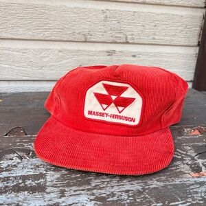 Vintage MASSEY FERGUSSON trucker hat corduroy red PATCH snapback